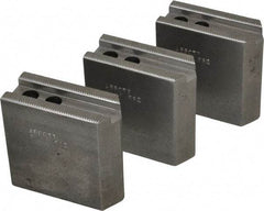 Abbott Workholding Products - 6-1/2" Chuck Capacity, 1/16" x 90 Serrated Attachment, Square Soft Lathe Chuck Jaw - 3 Jaws, Steel, 0.65" Btw Mount Hole Ctrs, 3" Long x 1-1/4" Wide x 3" High, 0.551" Groove, 0.3937" & 10mm Fastener - Apex Tool & Supply