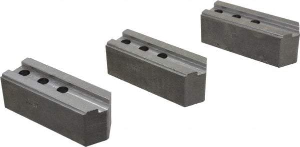 Abbott Workholding Products - 12" & Up Chuck Capacity, 1/16" x 90 Serrated Attachment, Square Soft Lathe Chuck Jaw - 3 Jaws, Steel, 1-3/16" Btw Mount Hole Ctrs, 5-1/2" Long x 2" Wide x 2" High, 0.787" Groove, 1/2" Fastener - Apex Tool & Supply