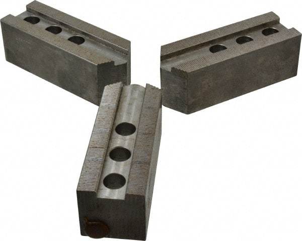 Abbott Workholding Products - 12" & Up Chuck Capacity, 1/16" x 90 Serrated Attachment, Square Soft Lathe Chuck Jaw - 3 Jaws, Steel, 1.181" Btw Mount Hole Ctrs, 5-1/2" Long x 2" Wide x 2" High, 0.827" Groove, 0.6299" & 16mm Fastener - Apex Tool & Supply