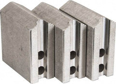 Abbott Workholding Products - 6" & Up Chuck Capacity, 1.5mm x 60° Serrated Attachment, Square Soft Lathe Chuck Jaw - 3 Jaws, Aluminum, 0.7874" Btw Mount Hole Ctrs, 3" Long x 1-1/4" Wide x 3" High, 0.4724" Groove, 0.3937" & 10mm Fastener - Apex Tool & Supply