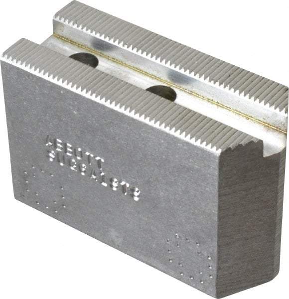 Abbott Workholding Products - 6" & Up Chuck Capacity, 1.5mm x 60° Serrated Attachment, Square Soft Lathe Chuck Jaw - 3 Jaws, Aluminum, 63/64" Btw Mount Hole Ctrs, 3" Long x 1-1/4" Wide x 2" High, 0.4331" Groove, 0.315" & 8mm Fastener - Apex Tool & Supply
