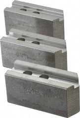 Abbott Workholding Products - 8" & Up Chuck Capacity, 1.5mm x 60° Serrated Attachment, Square Soft Lathe Chuck Jaw - 3 Jaws, Aluminum, 63/64" Btw Mount Hole Ctrs, 4" Long x 1-1/2" Wide x 2" High, 0.6299" Groove, 0.4724" & 12mm Fastener - Apex Tool & Supply
