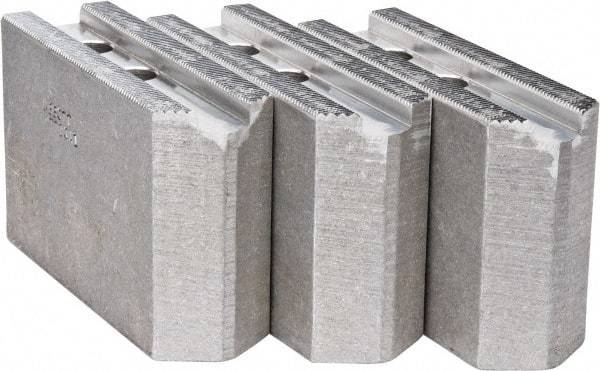 Abbott Workholding Products - 10" & Up Chuck Capacity, 1.5mm x 60° Serrated Attachment, Square Soft Lathe Chuck Jaw - 3 Jaws, Aluminum, 1.1811" Btw Mount Hole Ctrs, 4-1/2" Long x 1-1/2" Wide x 3" High, 0.6299" Groove, 0.4724" & 12mm Fastener - Apex Tool & Supply