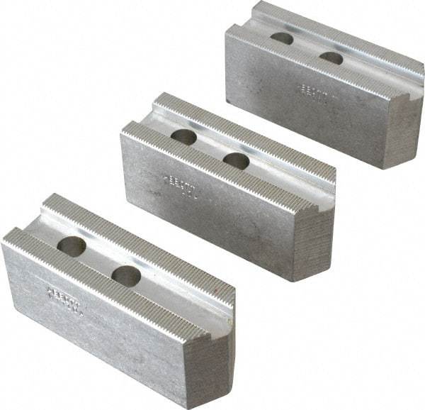 Abbott Workholding Products - 10" & Up Chuck Capacity, 1.5mm x 60° Serrated Attachment, Square Soft Lathe Chuck Jaw - 3 Jaws, Aluminum, 1.2598" Btw Mount Hole Ctrs, 4-1/2" Long x 1-1/2" Wide x 2" High, 0.6299" Groove, 0.4724" & 12mm Fastener - Apex Tool & Supply