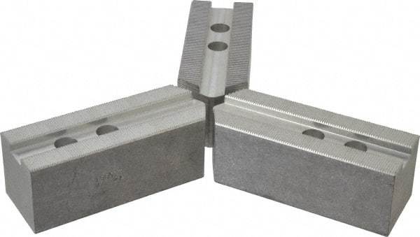 Abbott Workholding Products - 12" & Up Chuck Capacity, 1.5mm x 60° Serrated Attachment, Square Soft Lathe Chuck Jaw - 3 Jaws, Aluminum, 1.1811" Btw Mount Hole Ctrs, 5-1/2" Long x 2" Wide x 2" High, 0.7087" Groove, 0.5512" & 14mm Fastener - Apex Tool & Supply