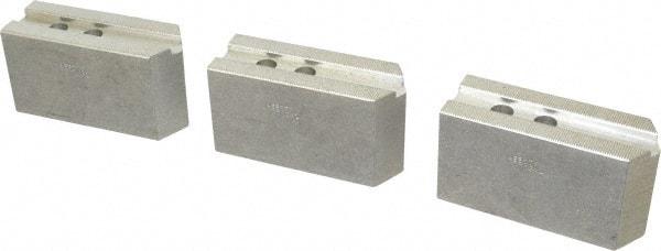 Abbott Workholding Products - 12" & Up Chuck Capacity, 1.5mm x 60° Serrated Attachment, Square Soft Lathe Chuck Jaw - 3 Jaws, Aluminum, 1.1811" Btw Mount Hole Ctrs, 5-1/2" Long x 2" Wide x 3" High, 0.7087" Groove, 0.5512" & 14mm Fastener - Apex Tool & Supply
