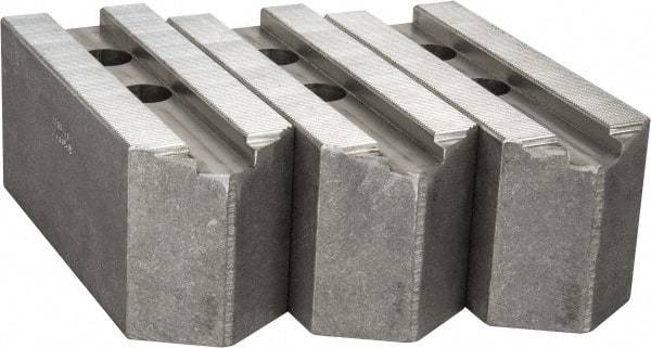 Abbott Workholding Products - 15 to 18" Chuck Capacity, 1.5mm x 60° Serrated Attachment, Square Soft Lathe Chuck Jaw - 3 Jaws, Aluminum, 1.6929" Btw Mount Hole Ctrs, 6-1/2" Long x 2-1/2" Wide x 3" High, 0.8661" Groove, 0.7874" & 20mm Fastener - Apex Tool & Supply