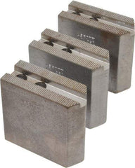 Abbott Workholding Products - 6" & Up Chuck Capacity, 1.5mm x 60° Serrated Attachment, Square Soft Lathe Chuck Jaw - 3 Jaws, Steel, 0.7874" Btw Mount Hole Ctrs, 3" Long x 1-1/4" Wide x 3" High, 0.4331" Groove, 0.3937" & 10mm Fastener - Apex Tool & Supply