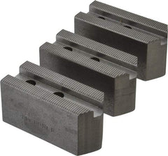Abbott Workholding Products - 6" & Up Chuck Capacity, 1.5mm x 60° Serrated Attachment, Square Soft Lathe Chuck Jaw - 3 Jaws, Steel, 63/64" Btw Mount Hole Ctrs, 3" Long x 1-1/4" Wide x 1-1/2" High, 0.4331" Groove, 0.315" & 8mm Fastener - Apex Tool & Supply