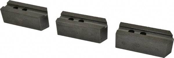 Abbott Workholding Products - 12" & Up Chuck Capacity, 1.5mm x 60° Serrated Attachment, Square Soft Lathe Chuck Jaw - 3 Jaws, Steel, 1.1811" Btw Mount Hole Ctrs, 5-1/2" Long x 2" Wide x 2" High, 0.7087" Groove, 0.5512" & 14mm Fastener - Apex Tool & Supply