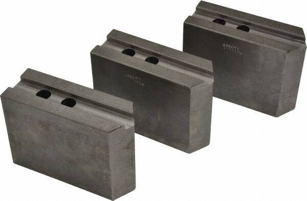 Abbott Workholding Products - 12" & Up Chuck Capacity, 1.5mm x 60° Serrated Attachment, Square Soft Lathe Chuck Jaw - 3 Jaws, Steel, 1.1811" Btw Mount Hole Ctrs, 5-1/2" Long x 2" Wide x 4" High, 0.7087" Groove, 0.5512" & 14mm Fastener - Apex Tool & Supply