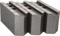 Abbott Workholding Products - 12" & Up Chuck Capacity, 1.5mm x 60° Serrated Attachment, Square Soft Lathe Chuck Jaw - 3 Jaws, Steel, 1.1811" Btw Mount Hole Ctrs, 5-1/2" Long x 2" Wide x 3" High, 0.8268" Groove, 0.6299" & 16mm Fastener - Apex Tool & Supply