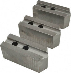 Abbott Workholding Products - 15 to 18" Chuck Capacity, 1.5mm x 60° Serrated Attachment, Square Soft Lathe Chuck Jaw - 3 Jaws, Steel, 1.6929" Btw Mount Hole Ctrs, 6-1/2" Long x 2-1/2" Wide x 3" High, 0.8661" Groove, 0.7874" & 20mm Fastener - Apex Tool & Supply