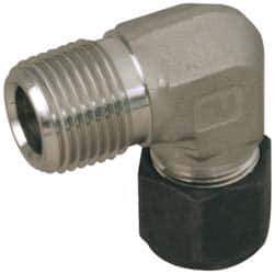 Parker - 1/4" OD, Stainless Steel Male Elbow - 7/8" Hex, Comp x MNPT Ends - Apex Tool & Supply