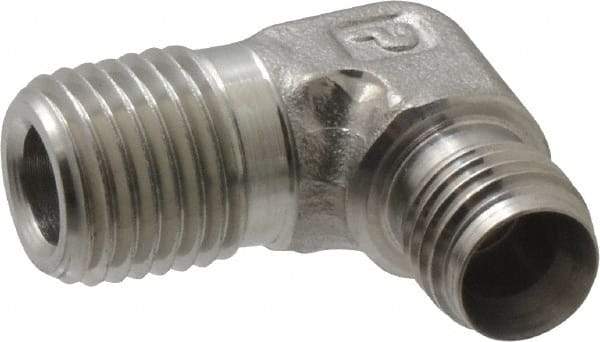 Parker - 1/4" OD, Stainless Steel Male Elbow - 9/16" Hex, Comp x MNPT Ends - Apex Tool & Supply