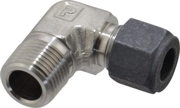 Parker - 3/8" OD, Stainless Steel Male Elbow - 11/16" Hex, Comp x MNPT Ends - Apex Tool & Supply