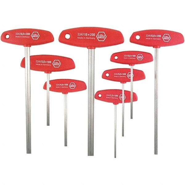 Wiha - 8 Piece, T-Handle Cushion Grip Hex Key Set - 2 to 10mm Range, - Apex Tool & Supply