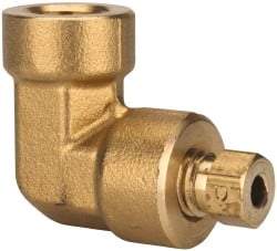 Parker - 3/8" OD, Brass Female Elbow - 1,500 Max Working psi, 5/8" Hex, Comp x FNPT Ends - Apex Tool & Supply