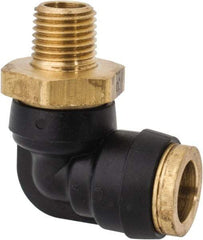 Parker - 1/2" Tube OD, 1/4 NPT Composite Push-to-Connect Tube Male Swivel Elbow - 250 Max psi, Tube to Male NPT Connection, Buna-N O-Ring, -40 to 200°F Working Temp - Apex Tool & Supply