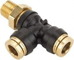 Parker - 1/4" Tube OD, 1/8 NPT Composite Push-to-Connect Tube Male Swivel Run Tee - 250 Max psi, Tube to Male NPT Connection, Buna-N O-Ring, -40 to 200°F Working Temp - Apex Tool & Supply