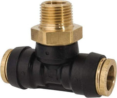 Parker - 1/2" Tube OD, 3/8 NPT Composite Push-to-Connect Tube Male Swivel Branch Tee - 250 Max psi, Tube to Male NPT Connection, Buna-N O-Ring, -40 to 200°F Working Temp - Apex Tool & Supply