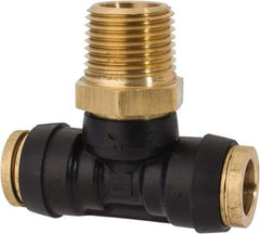 Parker - 1/2" Tube OD, 1/2 NPT Composite Push-to-Connect Tube Male Swivel Branch Tee - 250 Max psi, Tube to Male NPT Connection, Buna-N O-Ring, -40 to 200°F Working Temp - Apex Tool & Supply
