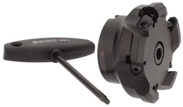 Seco - 3.15" Cut Diam, 1" Arbor Hole, 0.197" Max Depth of Cut, 43° Indexable Chamfer & Angle Face Mill - 5 Inserts, OF.. 070405 Insert, Right Hand Cut, 5 Flutes, Series R220.43 - Apex Tool & Supply