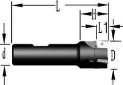 Cutting Tool Technologies - 3/4" Cut Diam, 0.38" Max Depth of Cut, 3/4" Shank Diam, 3.38" OAL, Indexable Square Shoulder End Mill - APKT 1003... Inserts, Weldon Shank, 90° Lead Angle, Through Coolant - Apex Tool & Supply