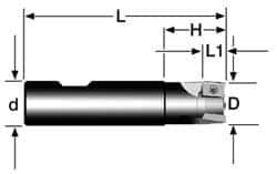 Cutting Tool Technologies - 1" Cut Diam, 0.38" Max Depth of Cut, 3/4" Shank Diam, 3.38" OAL, Indexable Square Shoulder End Mill - APKT 1003... Inserts, Weldon Shank, 90° Lead Angle - Apex Tool & Supply