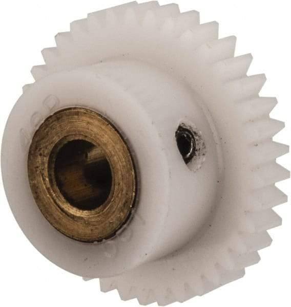 Made in USA - 48 Pitch, 0.792" Pitch Diam, 0.833" OD, 38 Tooth Spur Gear - 1/8" Face Width, 3/16" Bore Diam, 35/64" Hub Diam, 20° Pressure Angle, Acetal - Apex Tool & Supply
