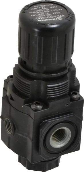 Norgren - 1/4 NPT Port, 70 CFM, Zinc Compact Regulator - 5 to 150 psi Range, 300 Max psi Supply Pressure, 1/8" Gauge Port Thread, 1.98" Wide x 4.19" High - Apex Tool & Supply