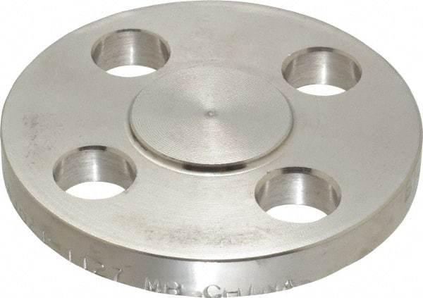 Merit Brass - 1/2" Pipe, 3-1/2" OD, Stainless Steel, Blind Pipe Flange - 2-3/8" Across Bolt Hole Centers, 5/8" Bolt Hole, 150 psi, Grades 304 & 304L - Apex Tool & Supply