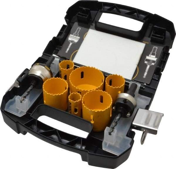 DeWALT - 9 Piece, 7/8" to 2-1/2" Saw Diam, Electrician's Hole Saw Kit - Bi-Metal, Continuous Edge, Includes 6 Hole Saws - Apex Tool & Supply