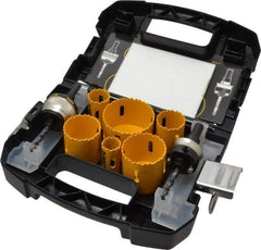 DeWALT - 9 Piece, 7/8" to 2-1/2" Saw Diam, Electrician's Hole Saw Kit - Bi-Metal, Continuous Edge, Includes 6 Hole Saws - Apex Tool & Supply