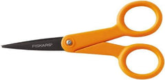 Fiskars - 1-13/16" LOC, 4-15/16" OAL Coated Stainless Steel Non Stick Scissors - Ambidextrous, Plastic Straight Handle, For General Purpose Use - Apex Tool & Supply