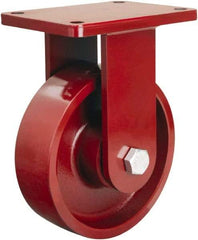Hamilton - 8" Diam x 2-1/2" Wide x 10-1/2" OAH Top Plate Mount Rigid Caster - Cast Iron, 2,500 Lb Capacity, Tapered Roller Bearing, 5-1/2 x 7-1/2" Plate - Apex Tool & Supply
