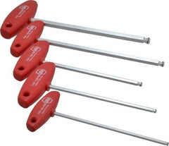 Wiha - 5 Piece T-Handle Ball End Hex Key Set - Hex Range 4 to 10mm, Chrome Vanadium Molybdenum - Apex Tool & Supply