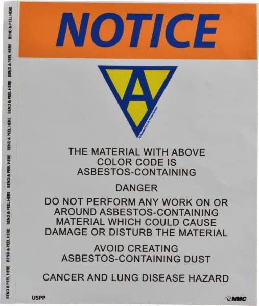 NMC - 8" Long x 10" Wide, Pressure-Sensitive Vinyl Safety Sign - Rectangle, 0.004" Thick, Use for Hazardous Materials - Apex Tool & Supply