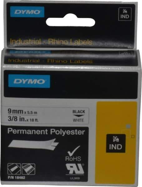 Rhino - 216" Long, White Permanent Polyester Tape Permanent Polyester Tape - For DYMO Brand Labeling Equipment Designed for "D1" Tapes (Check Width Compatibility) - Apex Tool & Supply