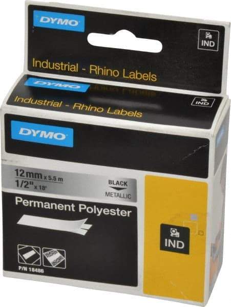 Rhino - 216" Long, Metallized Silver Polyester Metallized Tape - For DYMO Brand Labeling Equipment Designed for "D1" Tapes (Check Width Compatibility) - Apex Tool & Supply