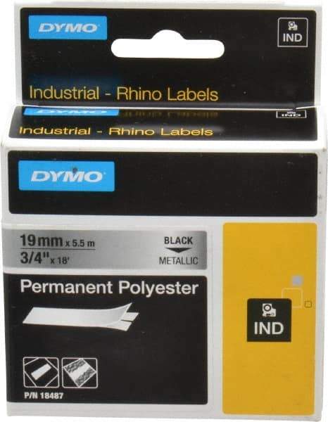 Rhino - 216" Long, Metallized Silver Polyester Metallized Tape - For DYMO Brand Labeling Equipment Designed for "D1" Tapes (Check Width Compatibility) - Apex Tool & Supply