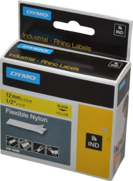 Rhino - 138" Long, Yellow Nylon Flexible Tape - For DYMO Brand Labeling Equipment Designed for "D1" Tapes (Check Width Compatibility) - Apex Tool & Supply