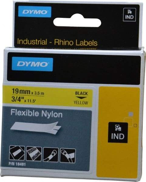 Rhino - 138" Long, Yellow Nylon Flexible Tape - For DYMO Brand Labeling Equipment Designed for "D1" Tapes (Check Width Compatibility) - Apex Tool & Supply