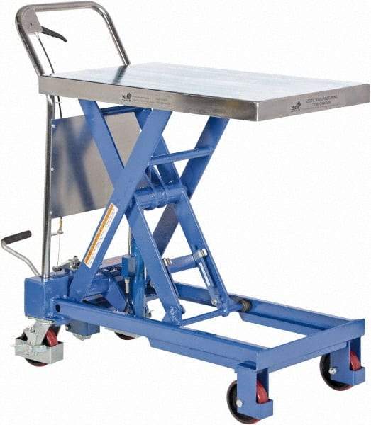 Vestil - 750 Lb Capacity Manual Scissor Elevating Cart - 15-1/2" to 35-1/2" Lift Height, 32" Platform Length x 19-3/4" Platform Width - Apex Tool & Supply