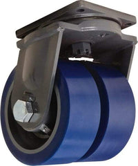 Hamilton - 10" Diam x 4" Wide x 13" OAH Top Plate Mount Dual Swivel Caster - Polyurethane Mold on Forged Steel, 10,000 Lb Capacity, Tapered Roller Bearing, 8-1/2 x 8-1/2" Plate - Apex Tool & Supply