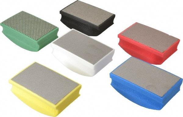 AMPLEX - Medium, Fine, Very Fine, Ultra Fine & Super Fine Grade, 60, 120, 200, 400, 800 & 1800 Grit, Diamond Hand Pad - Black, Blue, Green, Red, White & Yellow, 2-1/8" Wide x 3-1/2" Long x 1-1/2" Thick, Coated - Apex Tool & Supply