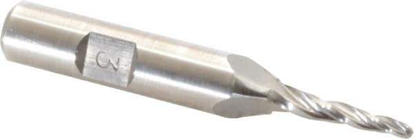 Made in USA - 3° Taper Angle per Side, 3/32" Small End Diam, 3/4" LOC, High Speed Steel 3 Flute Tapered Ball End Mill - 2-7/8" OAL, 3/8" Shank Diam - Apex Tool & Supply