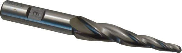 Made in USA - 5° Taper Angle per Side, 3/16" Small End Diam, 2-1/2" LOC, High Speed Steel 3 Flute Tapered Ball End Mill - 4-1/2" OAL, 1/2" Shank Diam, Spiral Flute - Apex Tool & Supply