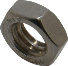 Value Collection - 3/8-16 UNC Stainless Steel Right Hand Hex Jam Nut - 9/16" Across Flats, 7/32" High, Uncoated - Apex Tool & Supply