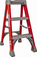 Louisville - 3 Steps, 3' High, Type IA Rating, Fiberglass Step Ladder - 300 Lb Capacity, 18-1/16" Base Width - Apex Tool & Supply